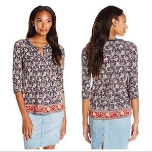 Retro Lucky Brand Leaf Boarder Print Tunic